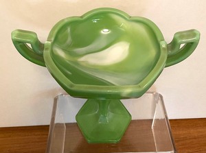 lot 71 image: Colonial Westmorland Green Slag Glass Compote