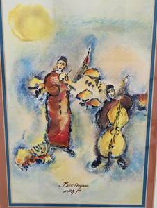 lot 9 image: Framed Two Fiddlers Print by Ben Avram