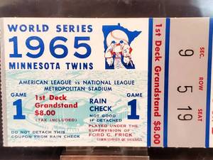 1965 Wotld Series Game 1 Twins-Dodgers Ticket