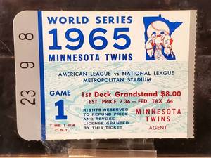 1965 Wotld Series Game 1 Twins-Dodgers Ticket