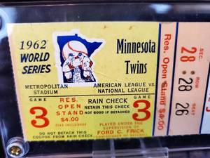 1962 World Series Game 3 Minnesota Twins Ticket Stub