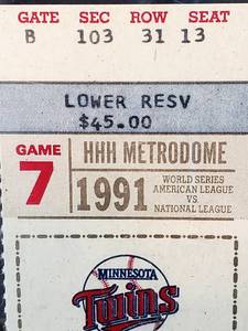 (2) 1991 Wotld Series Game 7 Twins Ticket Lot