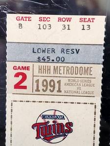 (2) 1991 Wotld Series Game 2 Twins Ticket Lot