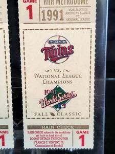 (2) 1991 Wotld Series Game 1 Twins Ticket Lot