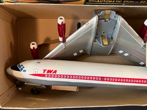 lot 219 image: Vintage TWA Battery Operated Jet Plane by Linemar Toys