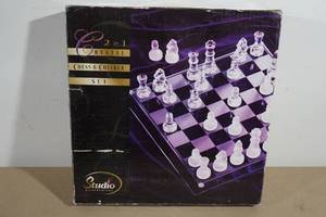 Studio Silversmiths 2 in 1 Crystal Chess and Checker Set