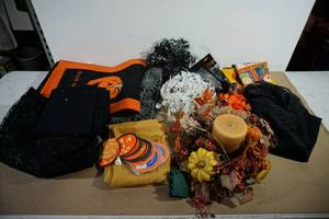 Assorted Halloween Dcor - Webs, Candle, Textiles