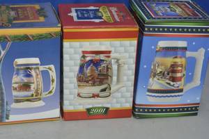 Budweiser holiday steins 2000,2001,2002