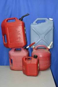Multiple gas cans and one water tank
