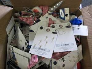 box of patriotic earrings, buttons ...