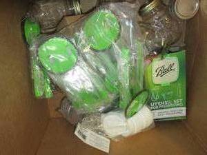 box with canning items and bag hold...