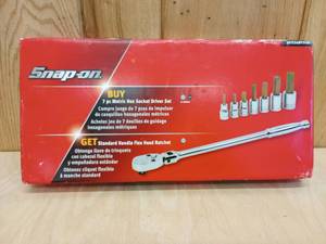lot 71 image: Snap-On 7 Piece Metric Hex Socket Driver Set and Standard Handle Flex Head Ratchet