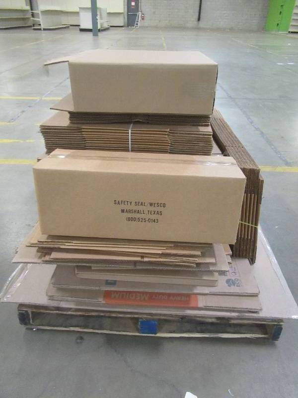 Pallet of Miscellaneous Corrugated Boxes ( SOME MAY HAVE COMPANY INFORMATION ON OUTSIDE), Various Dimensions.