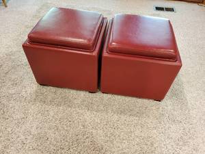 lot 207 image: Pair Of Faux Leather Crate And Barrel Storage Ottomans