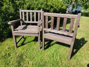 lot 39 image: Rustic Slotted Teak Garden Chairs