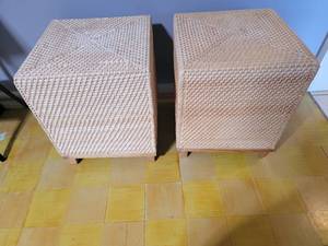 lot 61 image: Woven Rattan Cube Ottoman Pair
