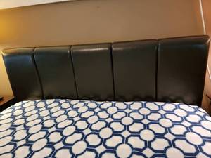 lot 4 image: Dark Brown Leather Queen Headboard Bed Frame