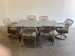 lot 53 image: Hampton Bay Haymont 7-Piece Steel Wicker Outdoor Dining Patio Set with Beige Cushions