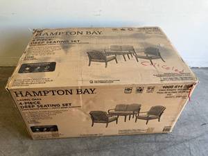 lot 6 image: Hampton Bay Laurel Oaks Black 4-Piece Steel Outdoor Patio Conversation Seating Set with CushionGuard Putty Beige Cushions