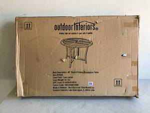 lot 38 image: 48 in. Dia Eucalyptus Outdoor Dining Table with Drop Leaf