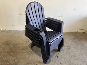 lot 97 image: LOT OF 5 StyleWell Midnight Blue Plastic Adirondack Chair with Cup and Phone Holder