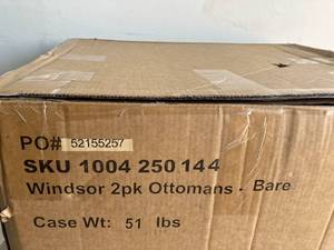 lot 99 image: Hampton Bay Windsor Brown Wicker Outdoor Patio Ottoman with Cushions (2-Pack)