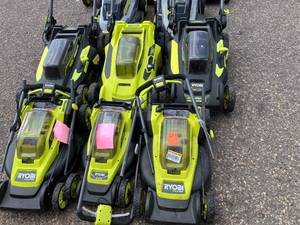 lot 100 image: LOT OF 18 Ryobi Electric mowers for parts