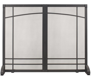 lot 112 image: Pleasant Hearth Amherst Iron Black Steel Single-Panel Fireplace Screen