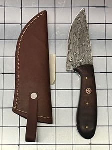 Damascus Steel Knife With Custom Handle & Leather Sheathe us