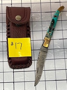 Damascus Steel Knife With Custom Handle & Leather Sheathe