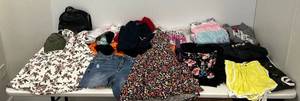 Large Group Of Used Clothing Including Dresses, Ecko Brand Sweat Pants, Umbro Shorts, Work Out Clothes, Under Garments And More Misc. Sizes