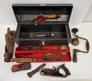 Large Group Of Vintage Tools And Tool Box