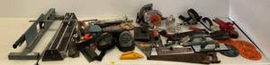 Large Group Of Misc.Construction Tools Including Tile Cutters, Saw, Saw Blades And More