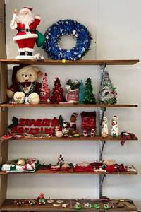 5 Shelves Full Of Misc. Christmas Lot (Santa Bear Is Dirty Needs TLC) (Shelves Not Included)
