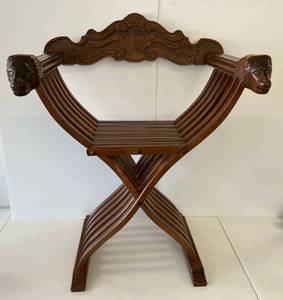 Vintage Ornate Carved Wood Folding Chair 24x 32 x 19
