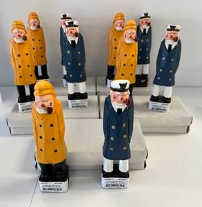 Group Of 5 Sets Of Hand Carved Wooden Boat Captains NIB