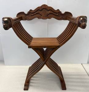 Vintage Ornate Carved Wood Folding Chair 24x 32 x 19
