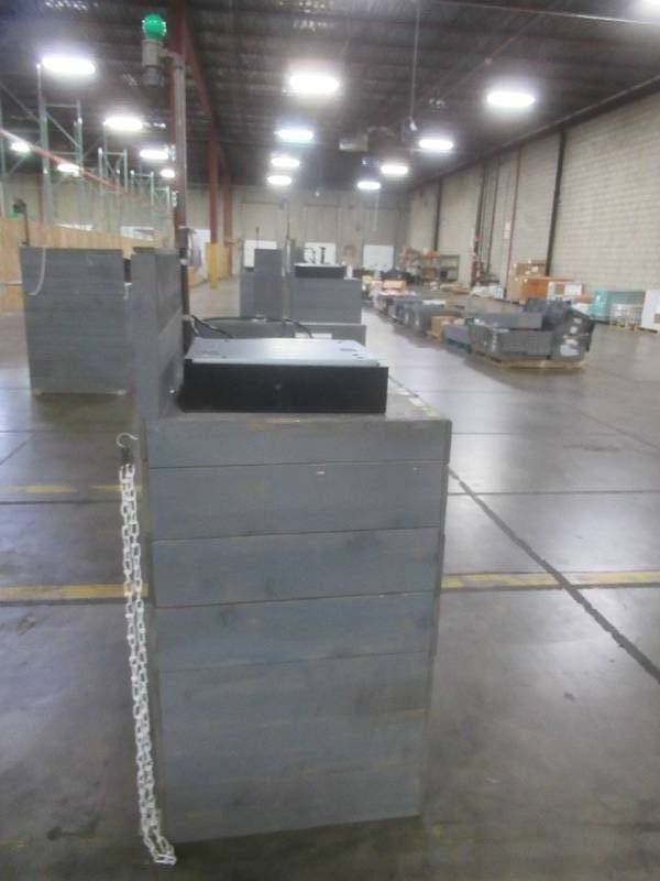 RETAIL CASH REGISTER CHECKOUT ISLAND, Approximately 36 x 25 x 52 12 Tall, 39 12 Work Top. With cash drawer and power hook up - Used in retail store.