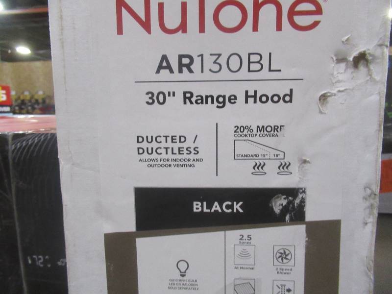 Broan-NuTone AR1 Series 30 in. 270 Max Blower CFM 4-Way Convertible Under-Cabinet Range Hood with Light in Black. Model #AR130BL (OPEN BOX)