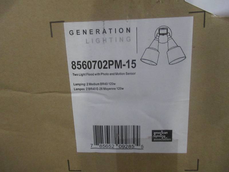 GENERATION LIGHTING 2 Head White Motion Activated Outdoor Flood Light with Photo Cell (OPEN BOX) 8560702PM-15