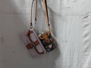 Coach Leather Trim Lavender Wristlet & Dooney Leather Trim Pouch