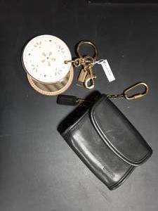 Coach Leather MIrrorKey Chain(New) & Coin, Card, Key Chain (Black)