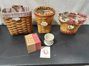 3-Longaberger Baskets With Liners, 1-Small Flower Pot