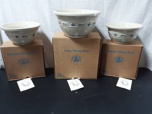 3-Longaberger Pottery Bowls (1-Large & 2-Medium)