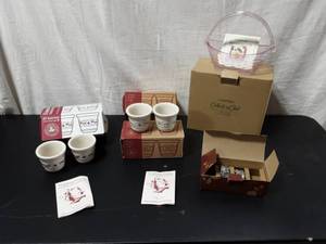 Longaberger Glass Basket, 6-Votive Cups, 2-Pewter Napkin Rings