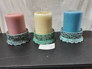 Partylite 3-Garden 3-Wick Candle Holders With 3-3Wick Candles