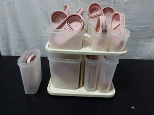 Tupperware Rotaing Spice Rack With Containers & Pink Lids