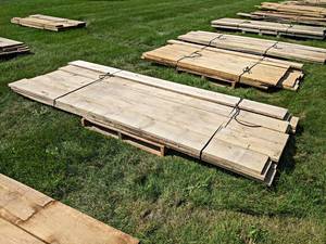 Pallet Lot of Rough Sawn and Kiln Dried ASH Boards - Lengths Most around 126, Thickness 78, Width Mostly 9-12, Quantity Approx. 15