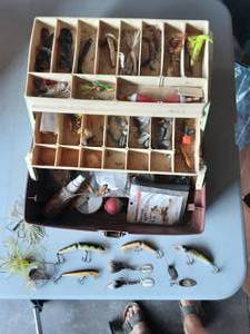 lot 12 image: Plano Tackle Box With Contents (Mepps, Rapala, Crankbait, Lazy Ike)