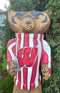 lot 1 image: Bucky the Badger Mascot of the University of Wisconsin Carved Wooden Statue